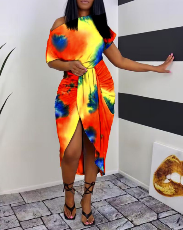 Tie Dye Print Rachel Slit Casual Dress